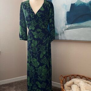 Dress in Navy and Green Paisley